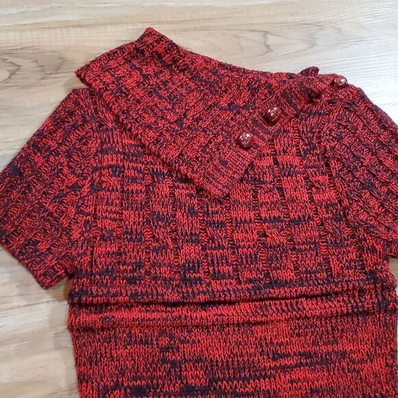 💜Ashley Red Variegated Sweater Buttoned Cowl Neck Dress w/Pockets Medium - Picture 3 of 7